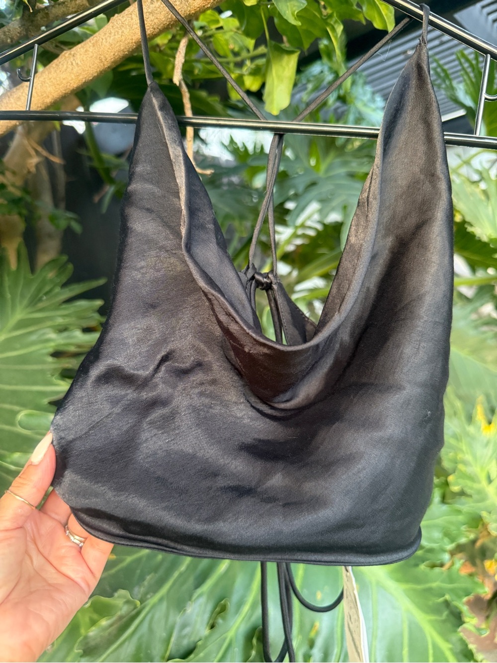 Zara Black Crop Top Satin Cowl Neck